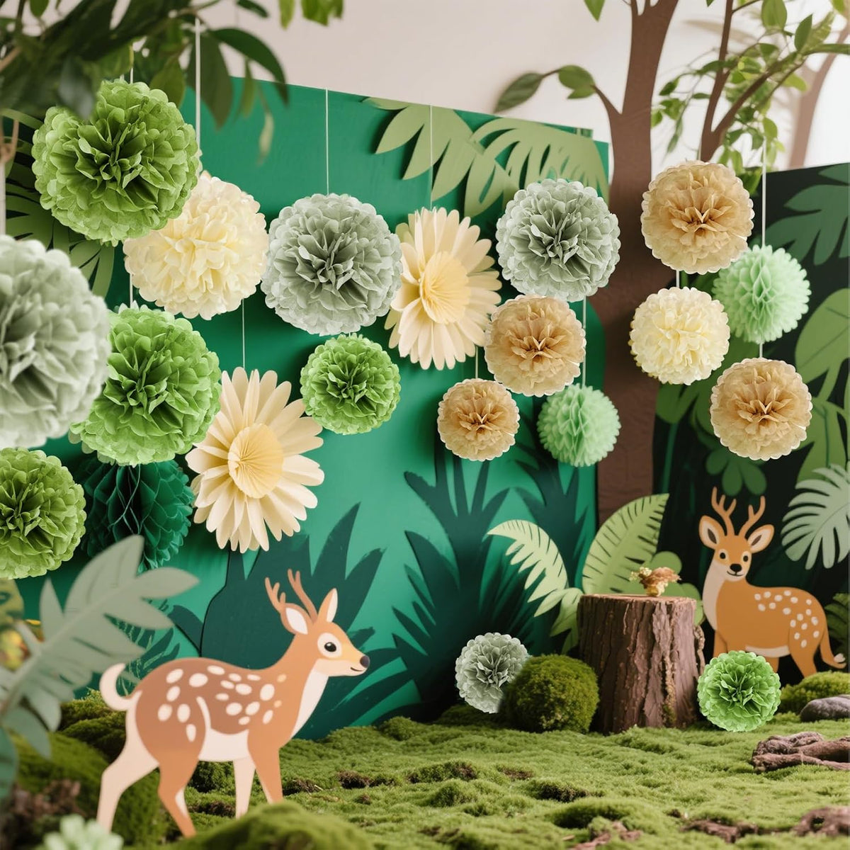 Sage Green Tissue Paper Pom Pom Flowers Decorations 15 PCS Olive Green Paper Flowers for Wall