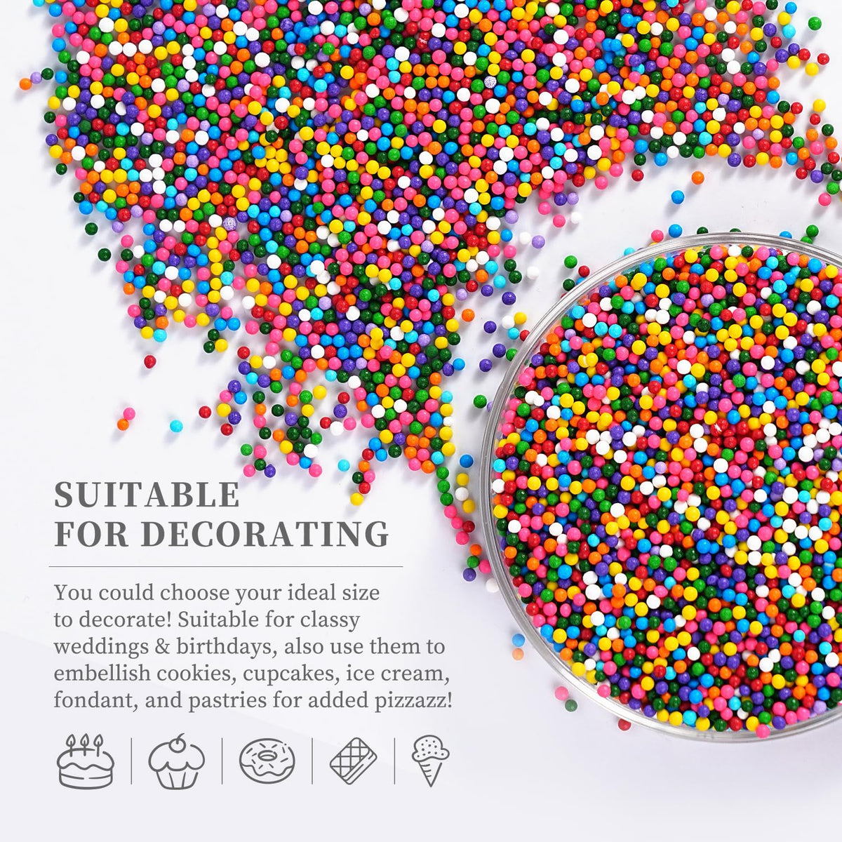 Rainbow Nonpareils Sprinkles, 4.23oz Nonpareils, Edible Rainbow Sprinkles for Cake Decorating