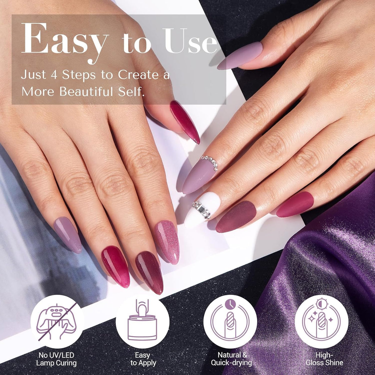 AZUREBEAUTY Dip Powder Nail Kit Dark Purple Lilac Purple Glitter 4 Colors Dip Liquid Set with