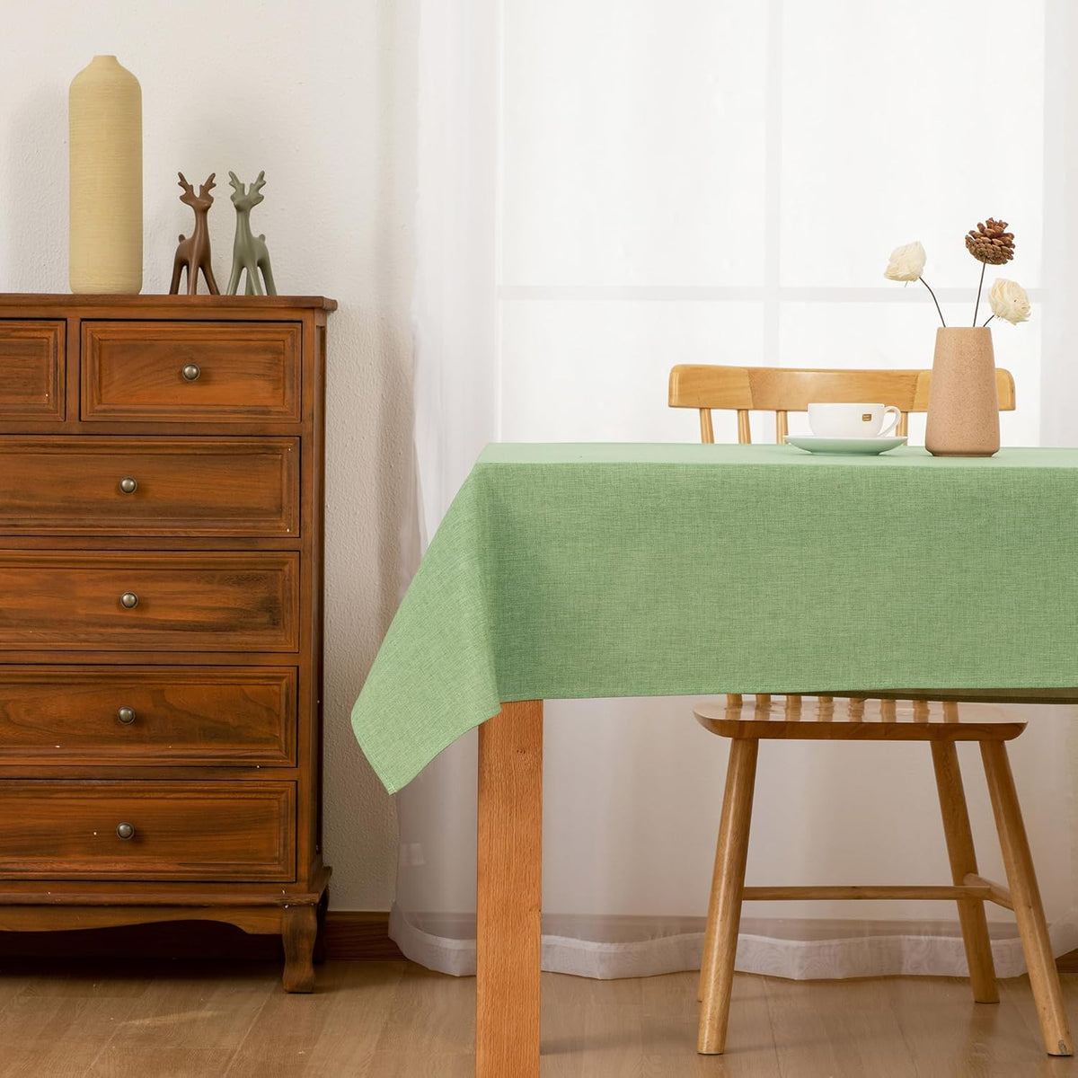 Hiasan Faux Linen Rectangle Tablecloth - Wrinkle and Stain Resistant Washable Decorative Fabric