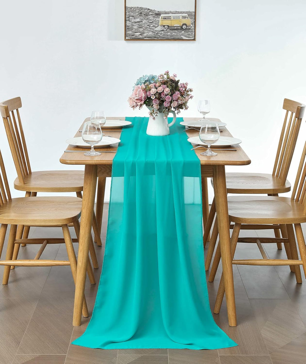 2 Pack 10Ft Turquoise Chiffon Table Runner Sheer 29x120 Inch for Romantic Wedding Decor Bridal &