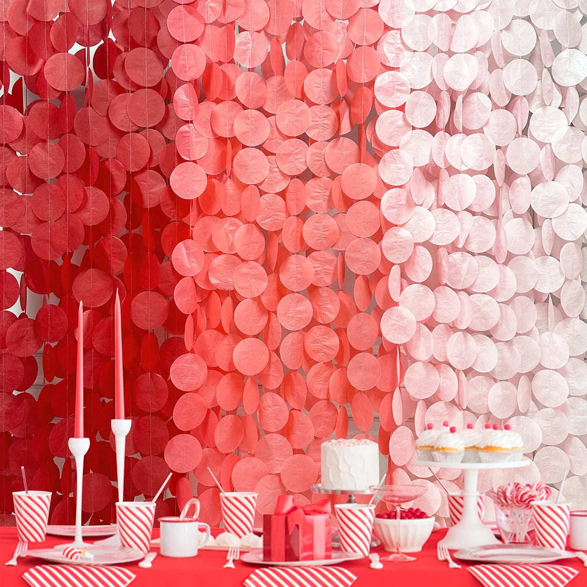 192 Ft Red Party Decorations Ombre Red Polka Dot Backdrop Streamer Tissue Paper Circle Dots Hanging