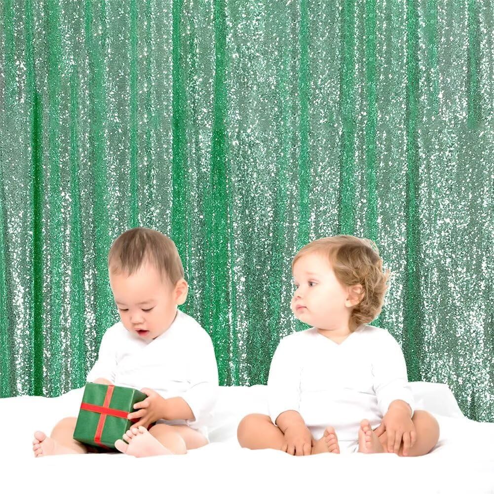 Eternal Beauty Mint Green Sequin Backdrop, 8x10 Ft Glitter Background Curtains for Shimmer
