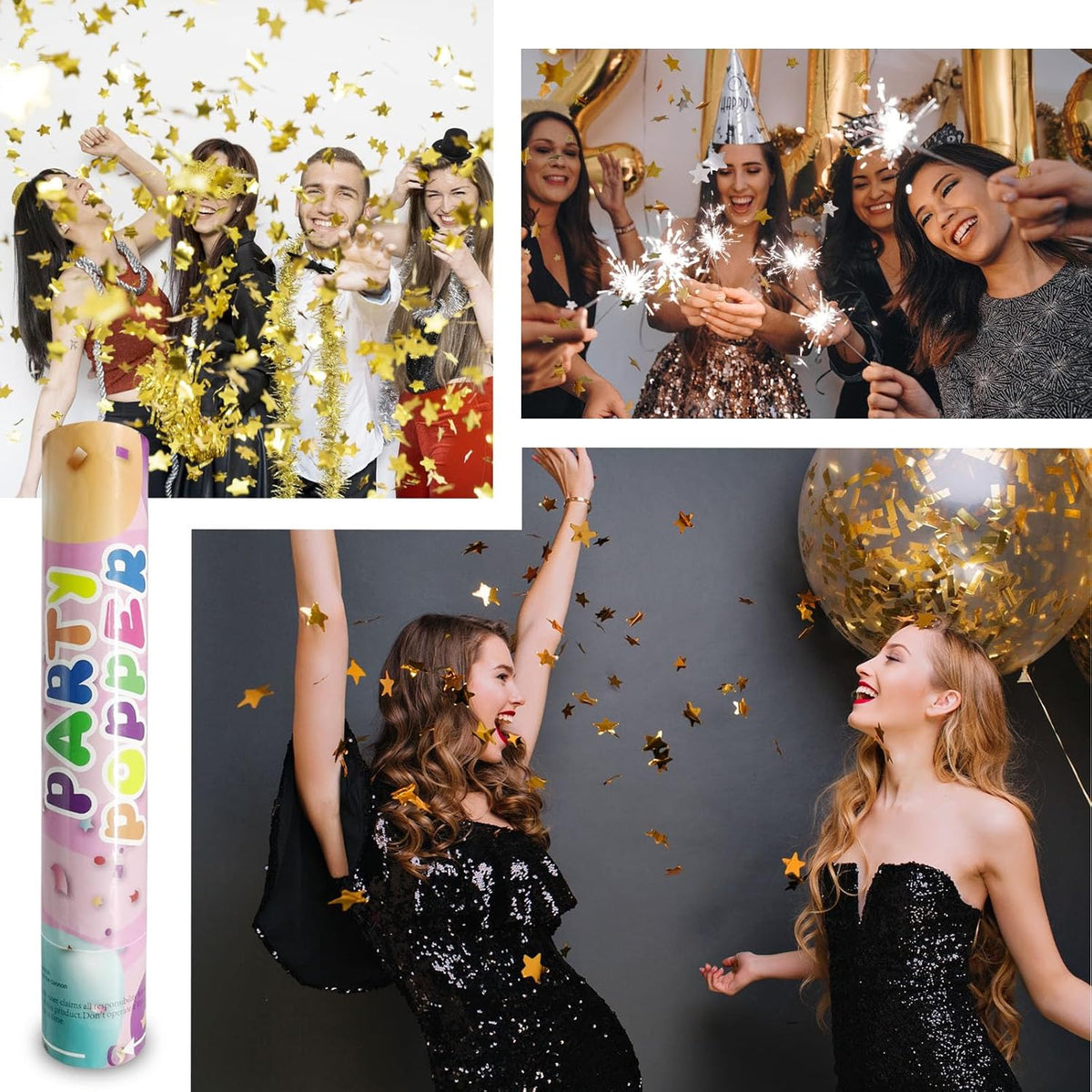 6 Pack Gold Silver Star Confetti Poppers, 12 Inch Confetti Cannon Party Poppers Shooters for