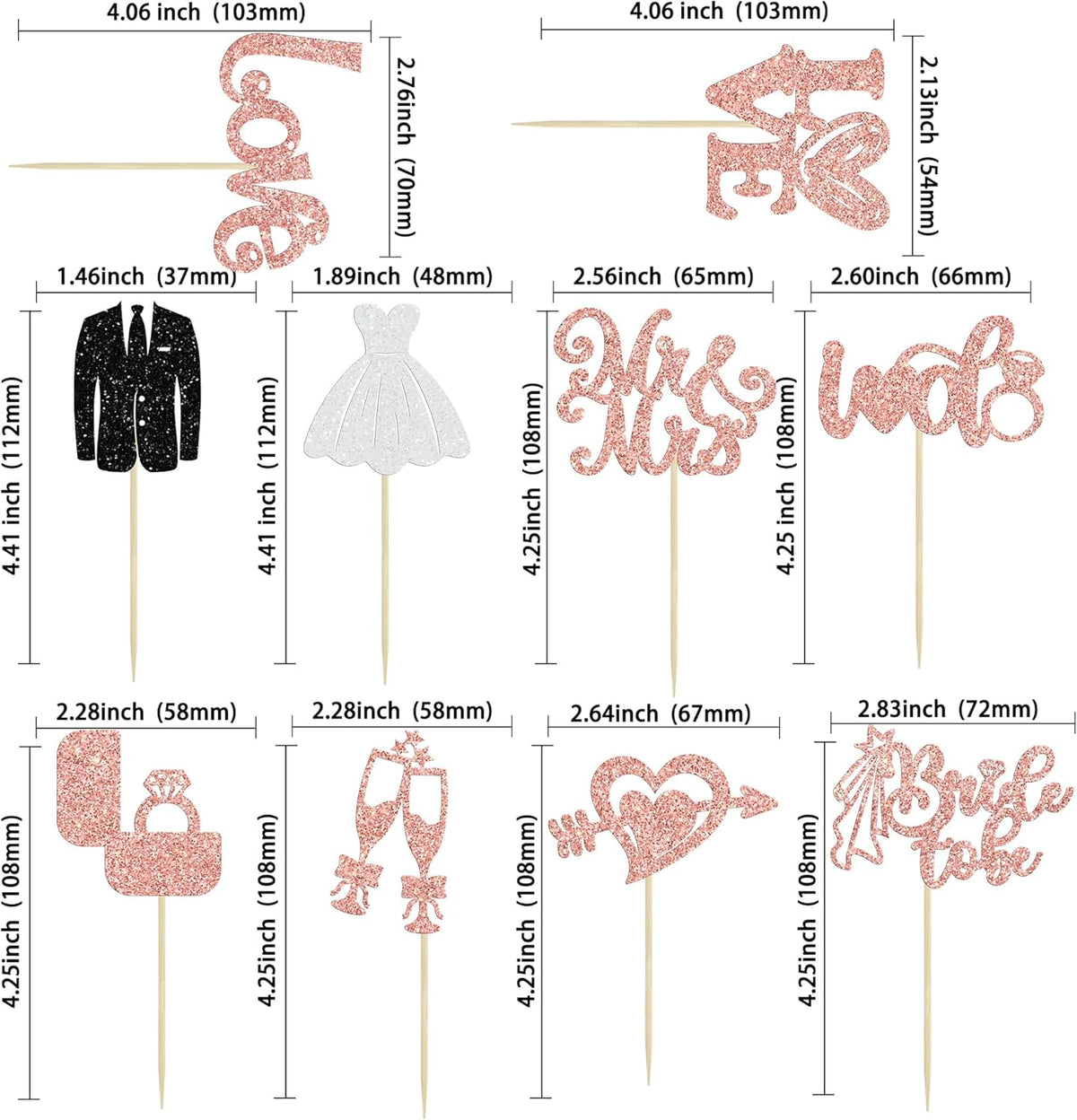 Ephlyn 30Pcs Bride to be Cupcake Toppers Glitter Wedding Cake Topper Decorations I Do Love Heart