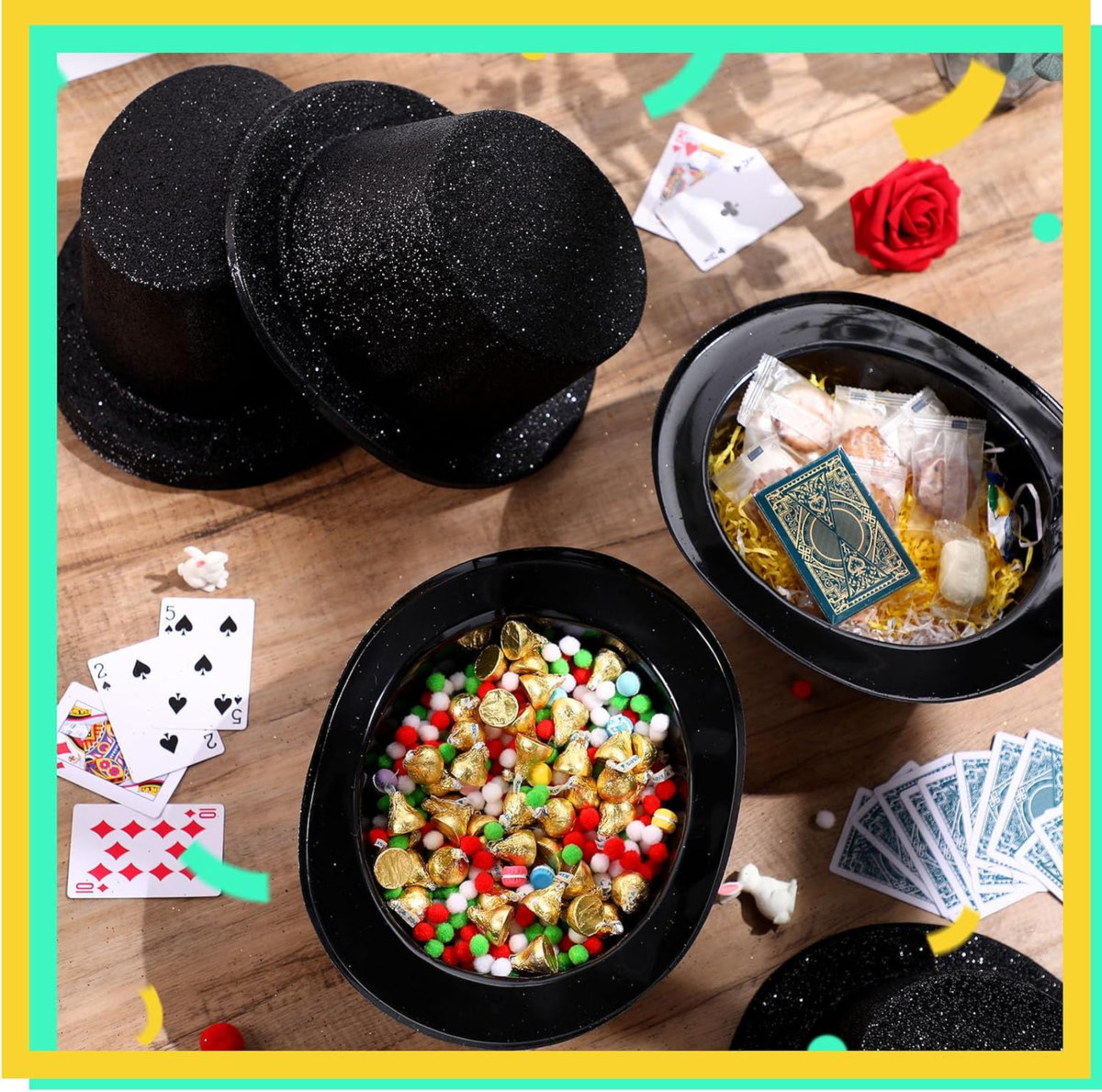 Hillban 24 Pcs Halloween Glitter Top Hat Bowler for Adults 1920s Dress Glitter Hats for Masquerades