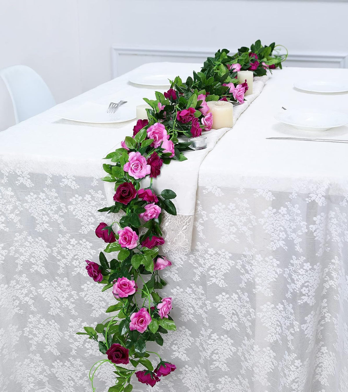 Floweroyal 2 Pack Artificial Flower Garlands 15.8FT Fake Rose Vines Silk Flowers Hanging Rose Ivy