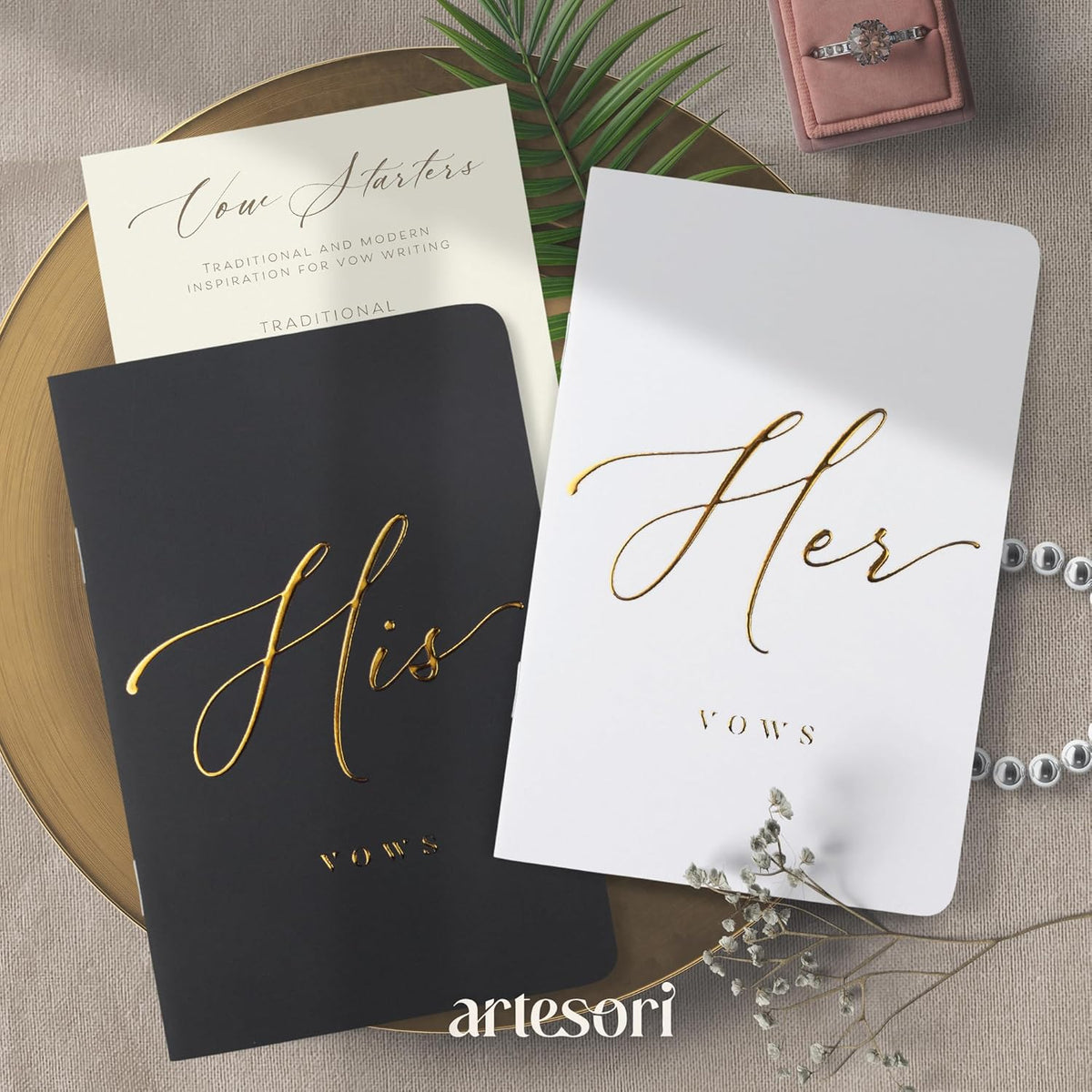ARTESORI Premium Wedding Vow Book for Her & Him, Soft Touch, Gold Foil, 28 Lined Pages, Wedding Vow
