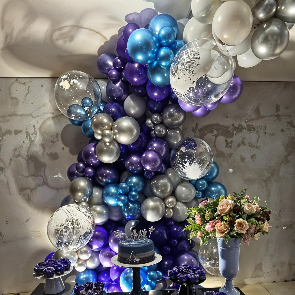 Black Purple Blue Balloons, 50pcs Metallic Blue Purple Teal Balloons Confetti Balloon For Boys Men