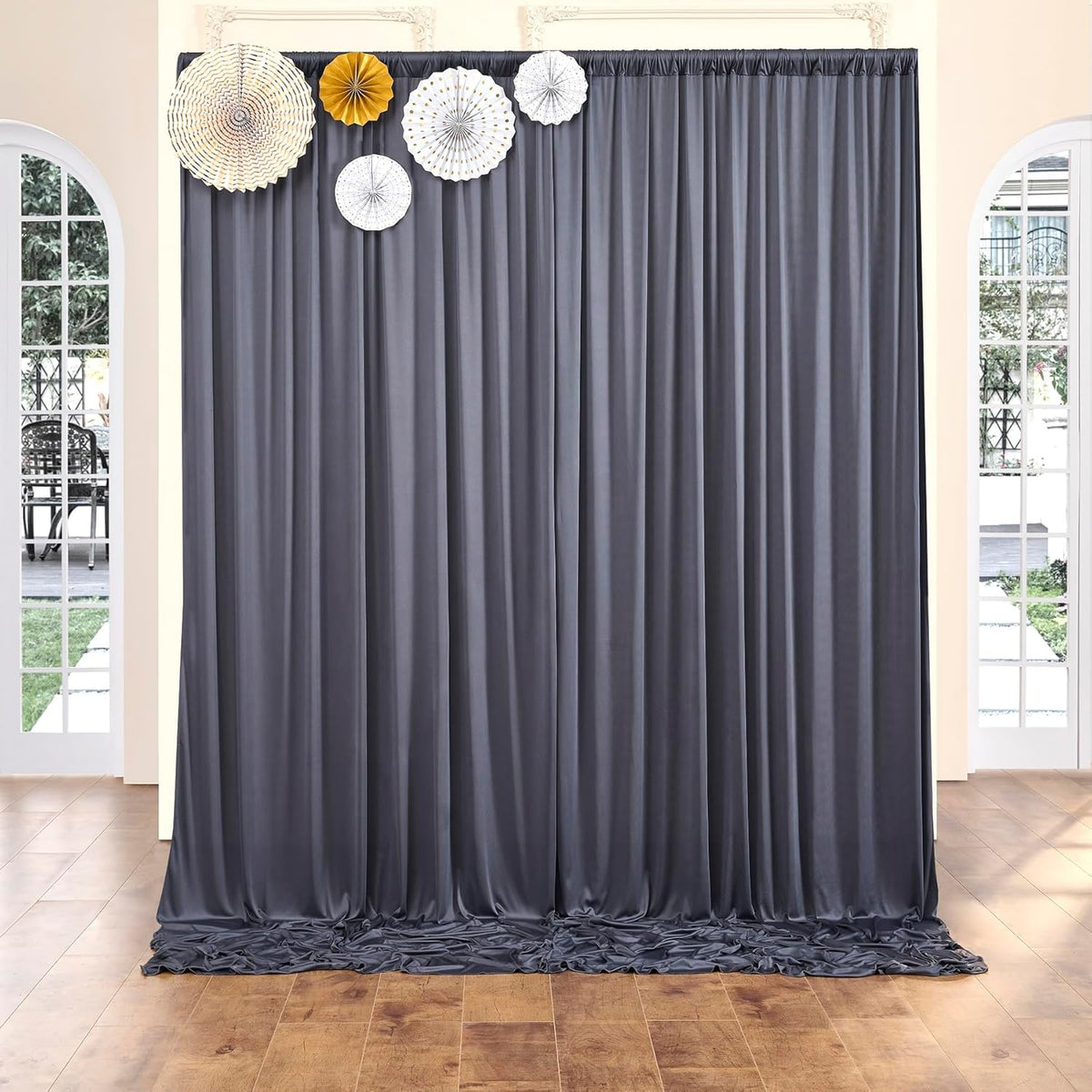 30 ft x 10 ft Wrinkle Free Charcoal Backdrop Curtain for Parties, Dark Grey Polyester Photo