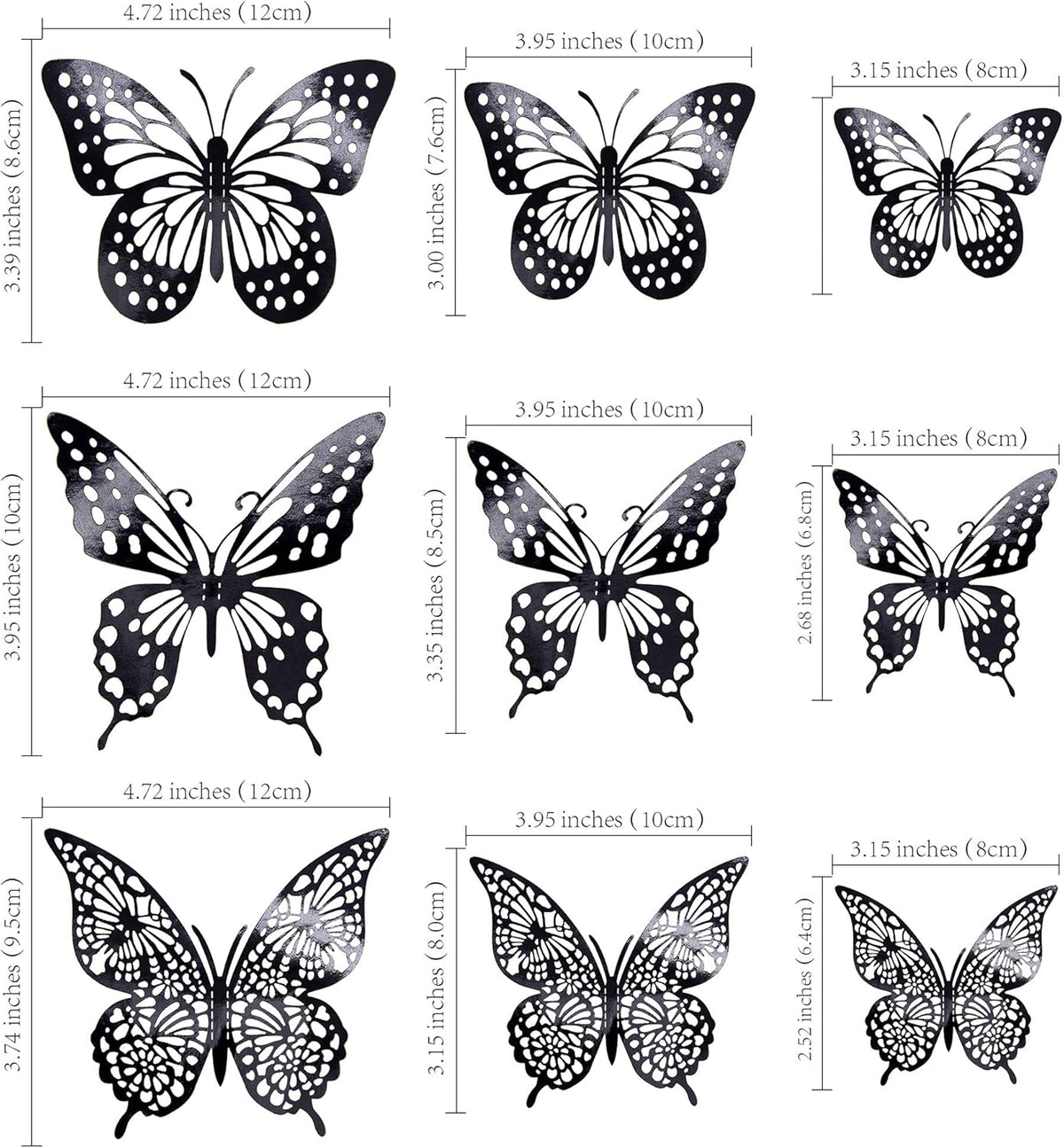 Gyufise 36 Pack Black Laser 3D Butterfly Cupcake Toppers Hollow Cake Decorations for Birthday