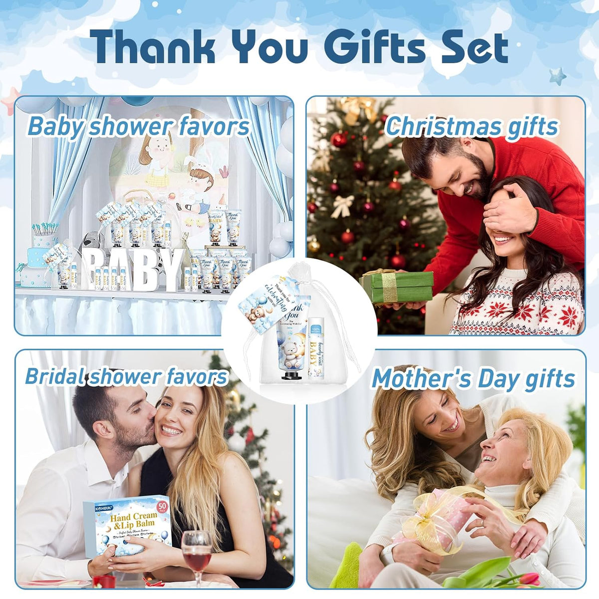 50 Pack Lip Balm and Hand Cream Bulk Gifts Sets, Baby Shower Party Favors and Bridal Shower Favors
