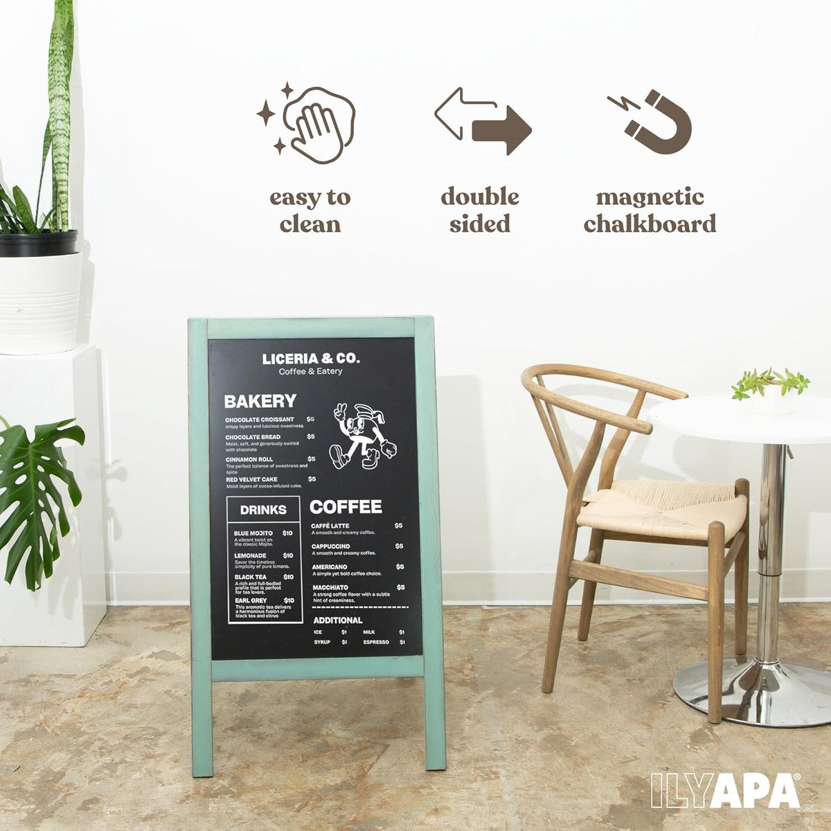 Ilyapa Wooden A-Frame Sign with Eraser & Chalk - 40 x 20 in Magnetic Sidewalk Chalkboard