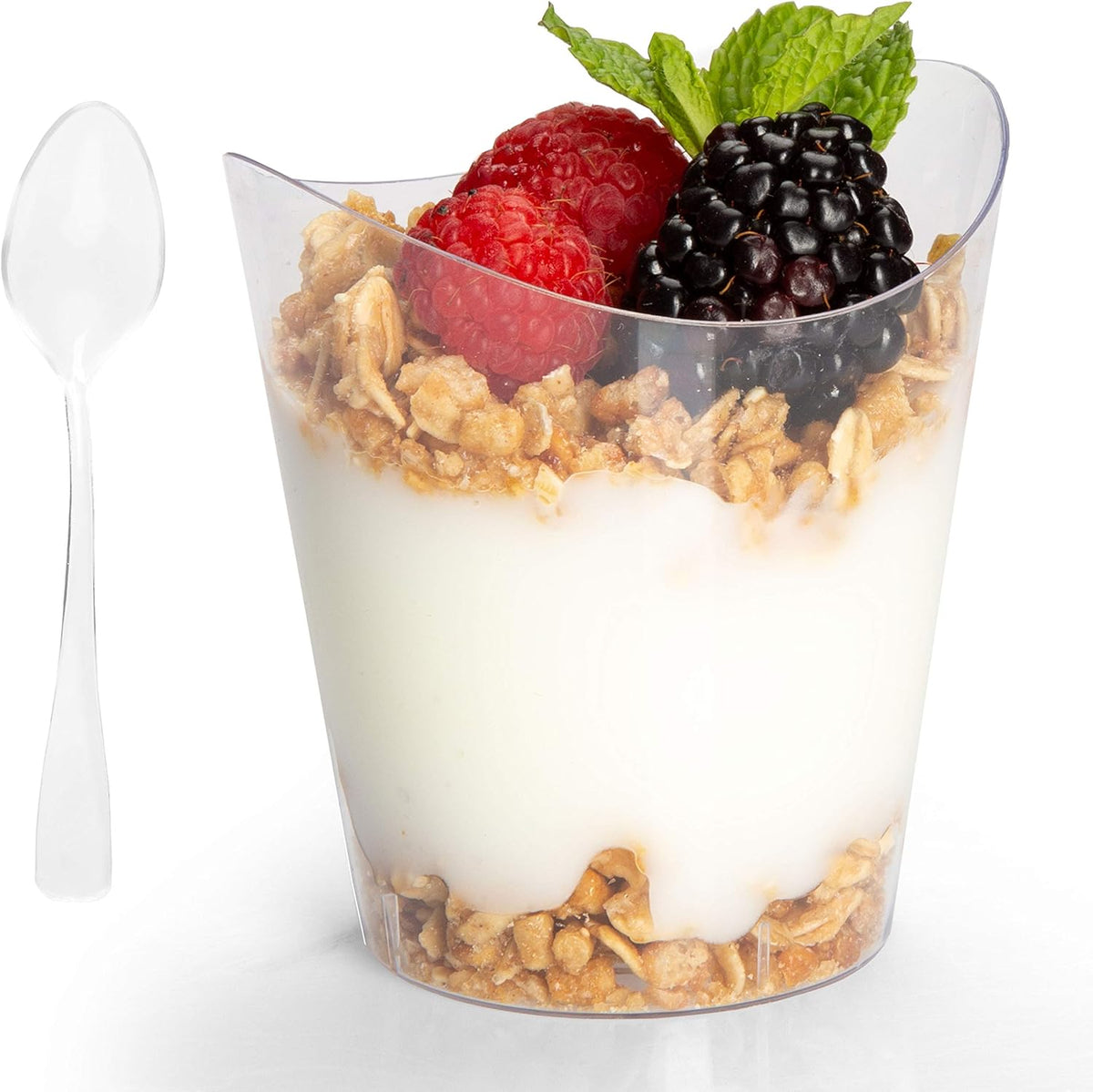 Ilyapa 4oz Plastic Dessert Cups - 100 Pack Mini Dessert Cups with Spoons - Clear Reusable Small