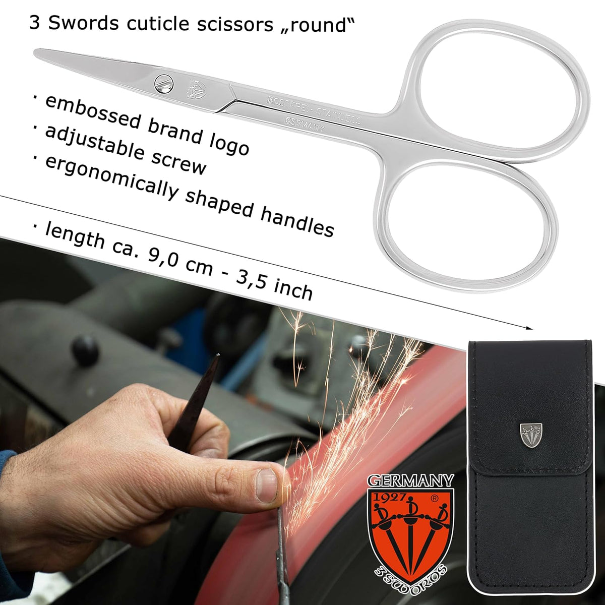 3 Swords Germany - brand quality STAINLESS STEEL CURVED CUTICLE SCISSORS (1 PIECE) with round tips