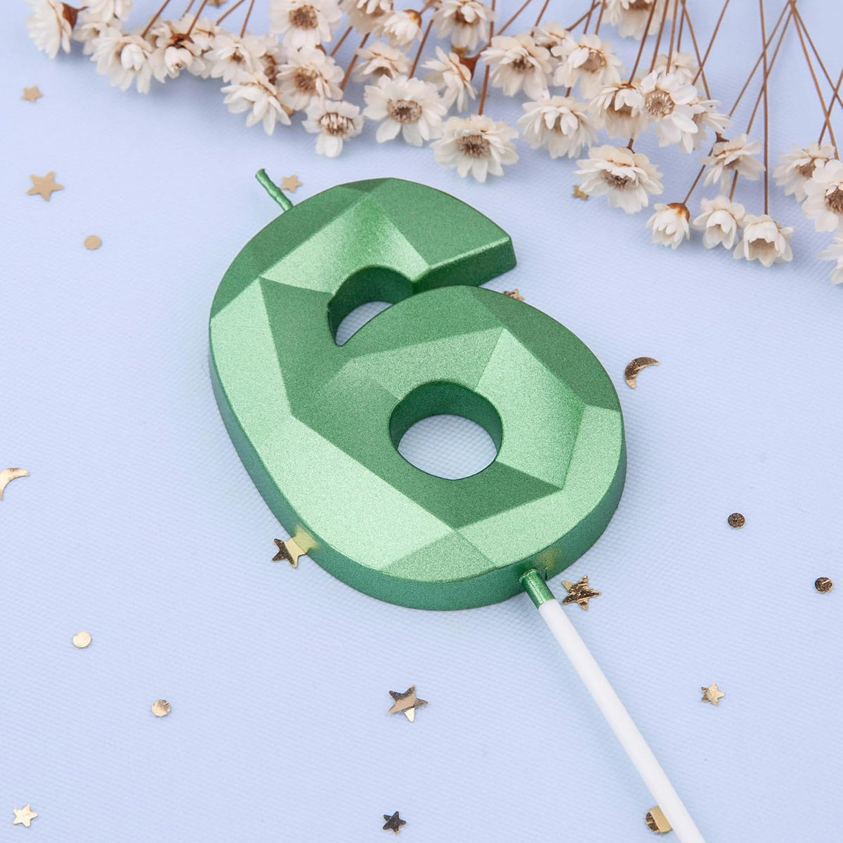 PHD CAKE 2.76 Inch Crystal Green 6 Number Cake Candle, Numeral Birthday Candles, Green Number
