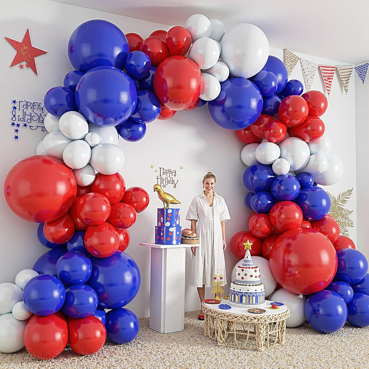412Pcs Red White and Blue Balloons Garland Arch Kit, 5 10 12 18 inch Red White Blue Balloons for