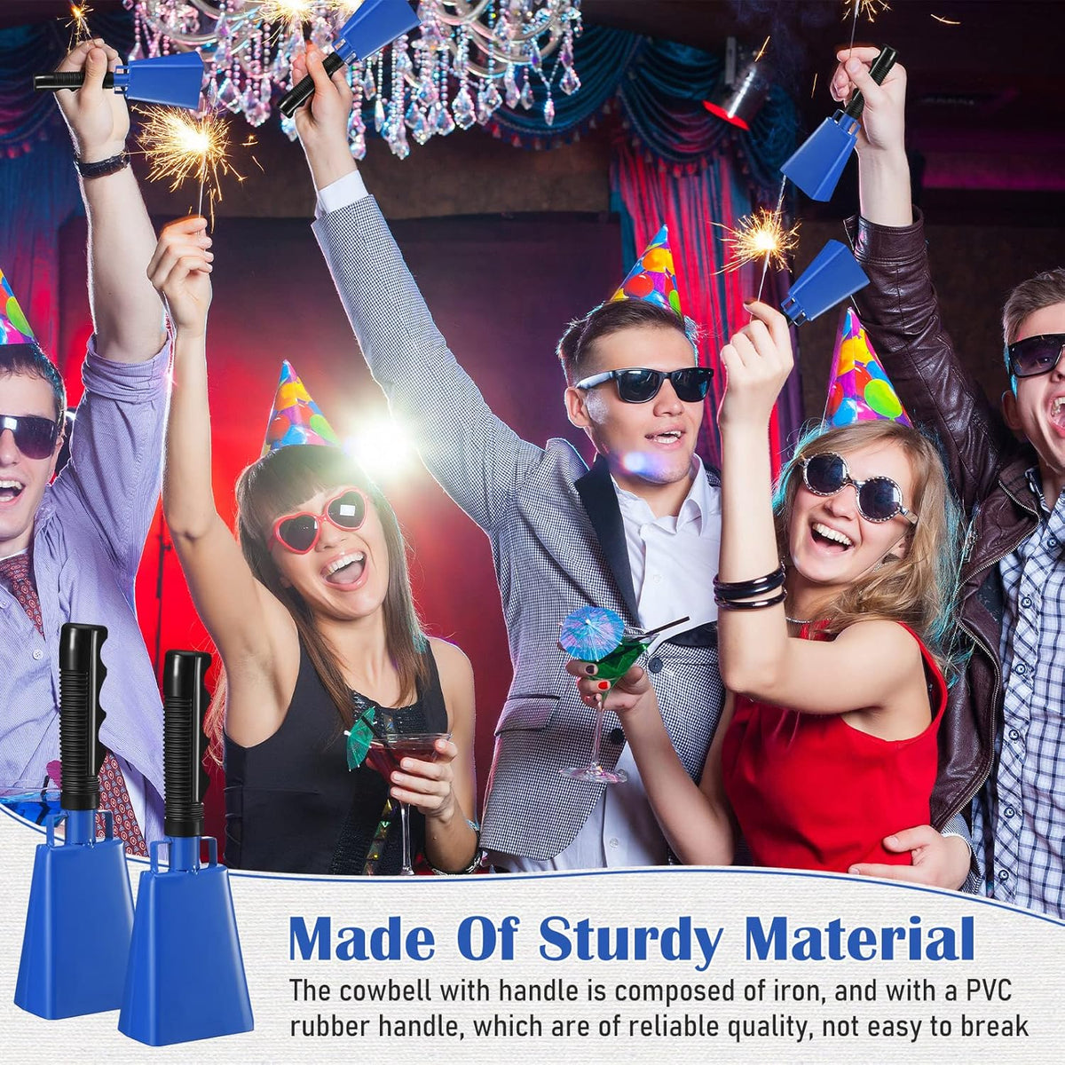 Pelopy 12 Pcs Large Cow Bell 9 '' Cowbell with Handle Cowbells for Sporting Events Hand Percussion