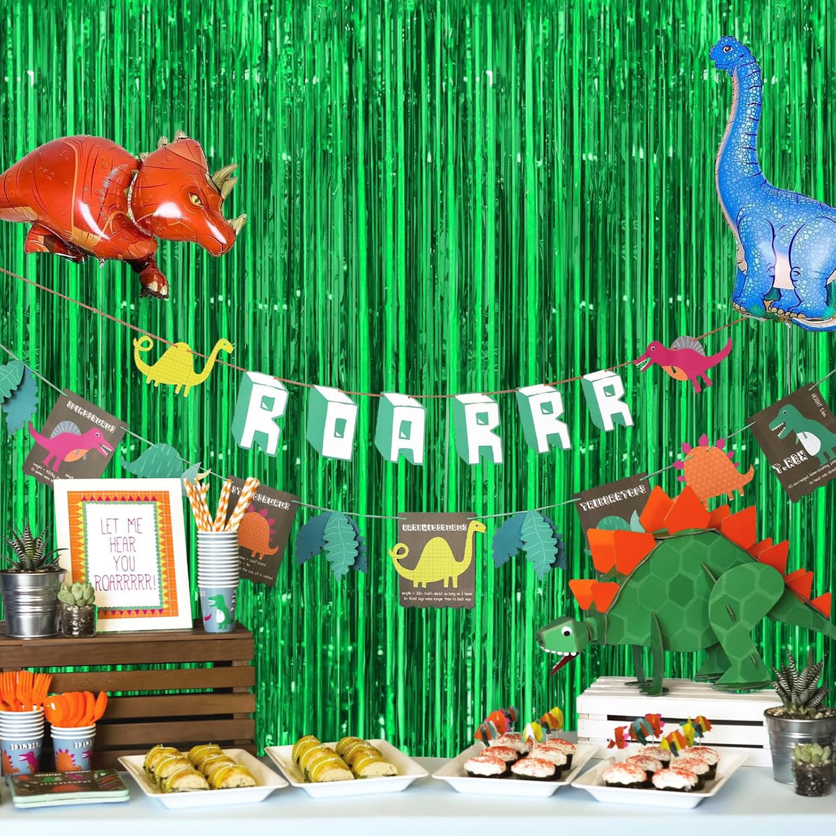 Green Streamers Party Decorations - Thicken 4 Pack 3.2 x 8.2 FT - Tinsel Foil Fringe Curtains Party