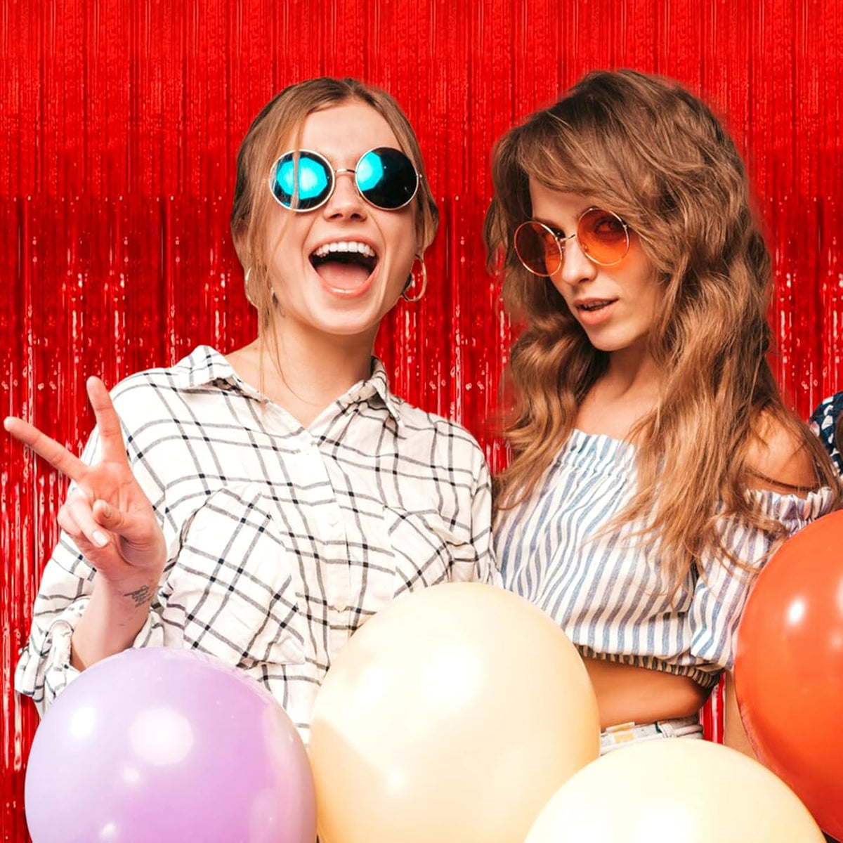 3 Pack Red Foil Fringe Curtain Backdrop, 3.28Ft x 8.2Ft Metallic Tinsel Foil Fringe Streamer
