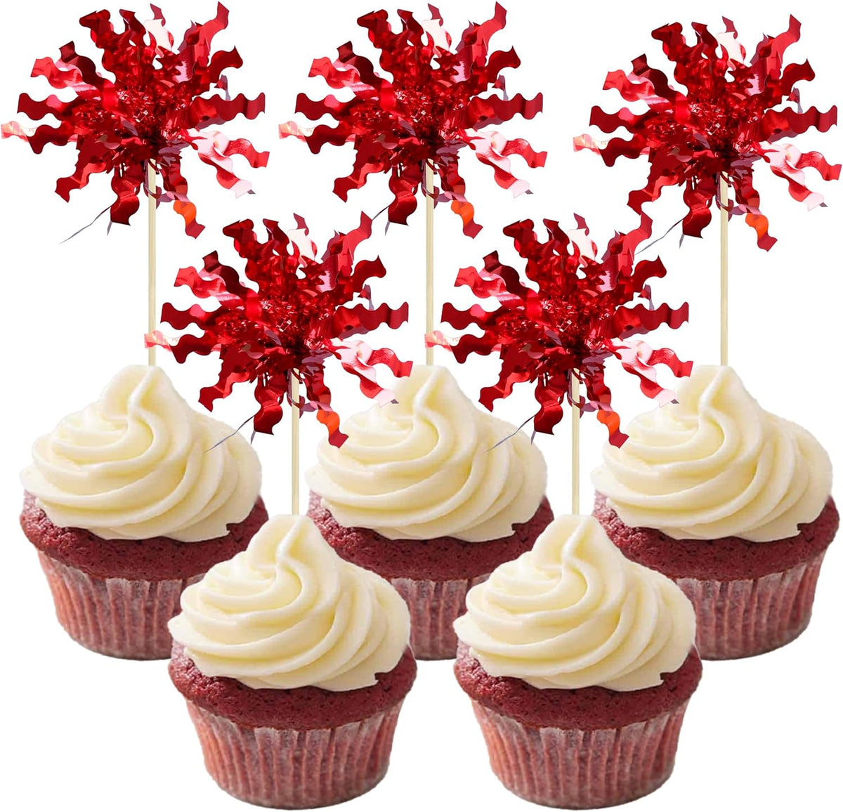 Gyufise 30Pcs Foil Firework Cupcake Toppers Sparkle Tinsel Cake Toppers Tinsel Drink Cake