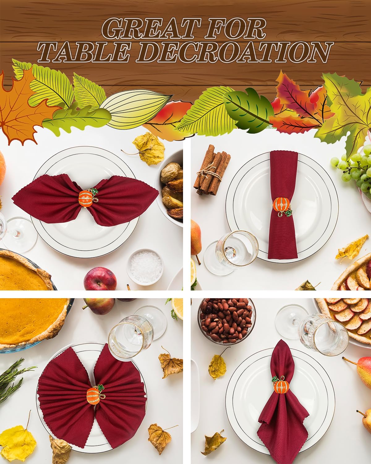 KPOSIYA Fall Napkins Rings, 6 Pcs Thanksgiving Napkin Ring Fall Maple Leaf Napkin Rings and