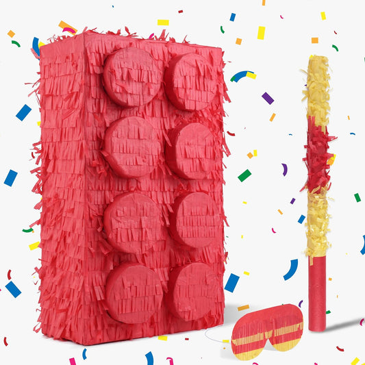 Block Pinata Bundle with a Blindfold and Bat(17 x 11 x 4 Inches), Perfect for Birthday Party