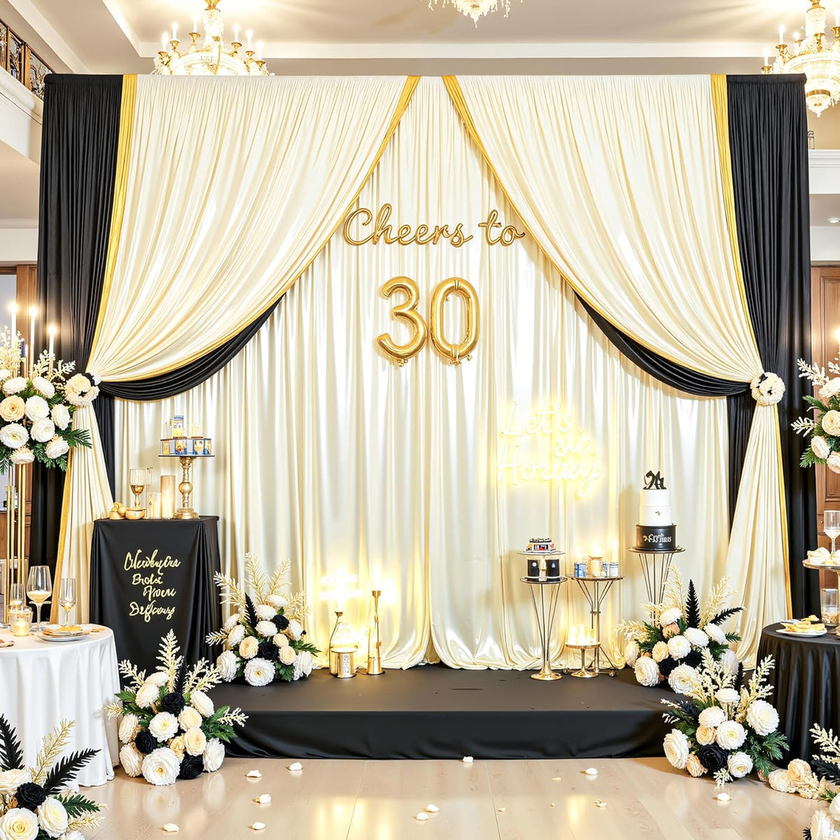 Champagne Satin Backdrop Curtains 2 Panels - Glitter Photo Drapes for Baby Shower, 10x10FT Shimmer