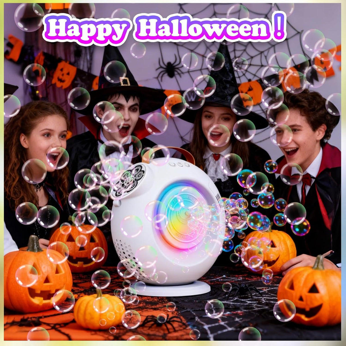 Bubble Machine, Automatic Bubble Maker Rechargeable, 15000+ Big Bubbles per Min, Colorful LED