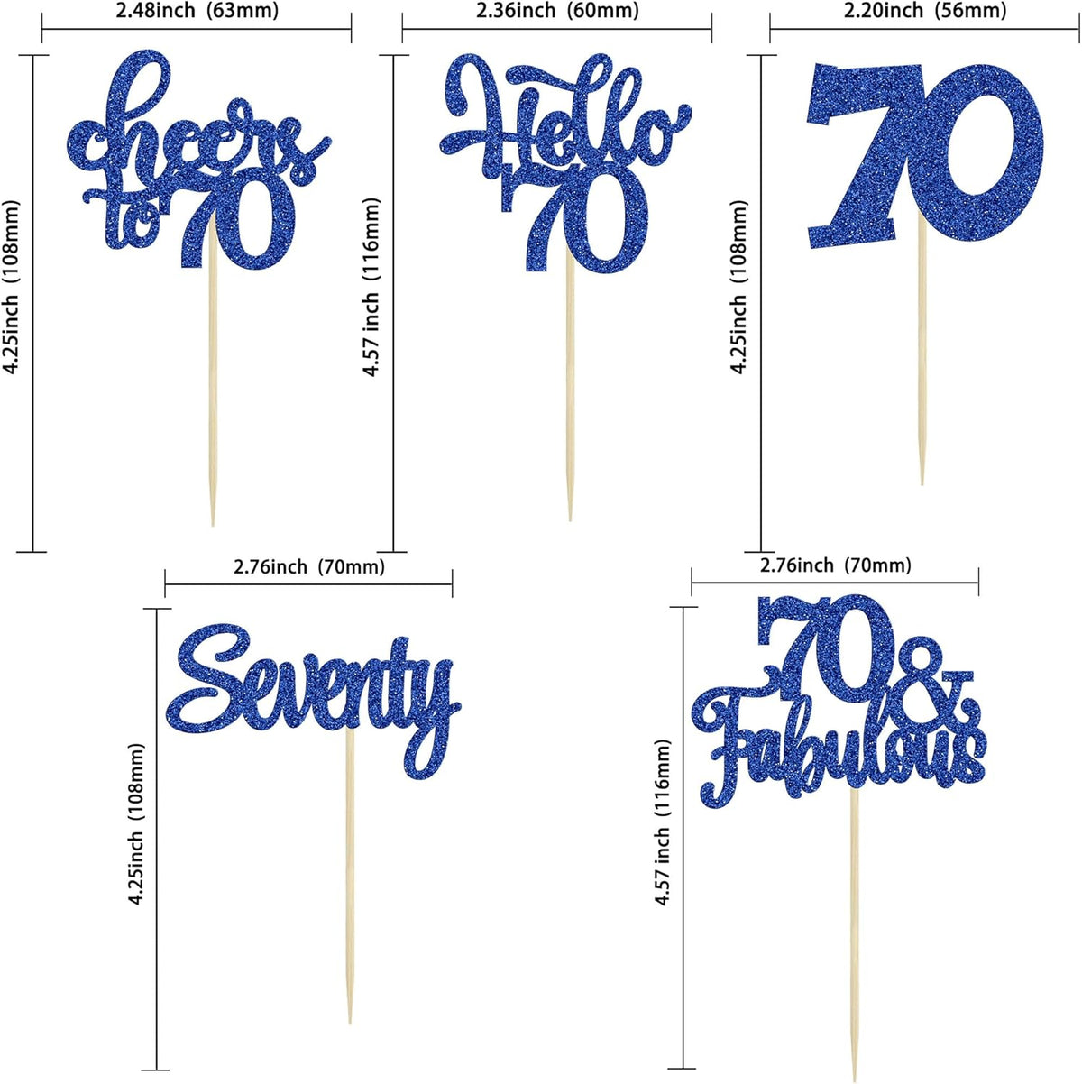 30Pcs Happy 70th Birthday Cupcake Toppers Seventy Cheers to 70 Years Old Birthday Cupcake Picks for