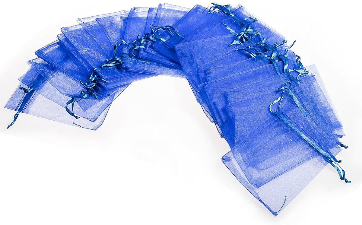 Wudygirl 100pcs 5X7 Blue Organza Bags with Drawstring Jewelry Lipstick Cosmetics Pouches Baby