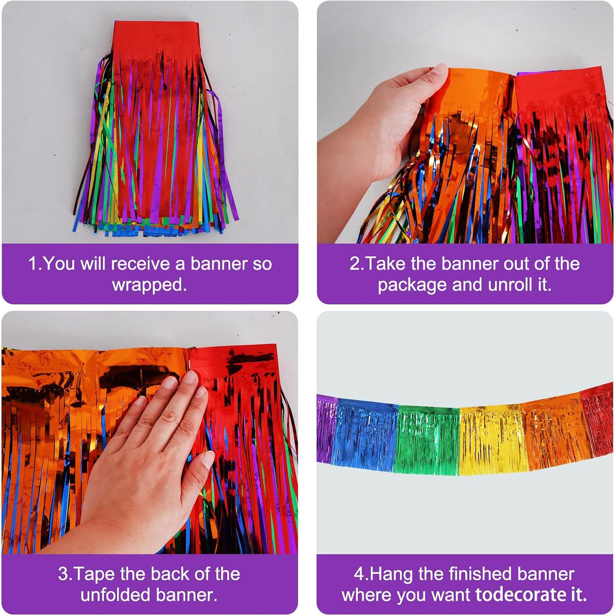 BEISHIDA 3 Packs Metallic Foil Fringe Garland Colorful Wall Hanging Tinsel Fringe Banners for Car