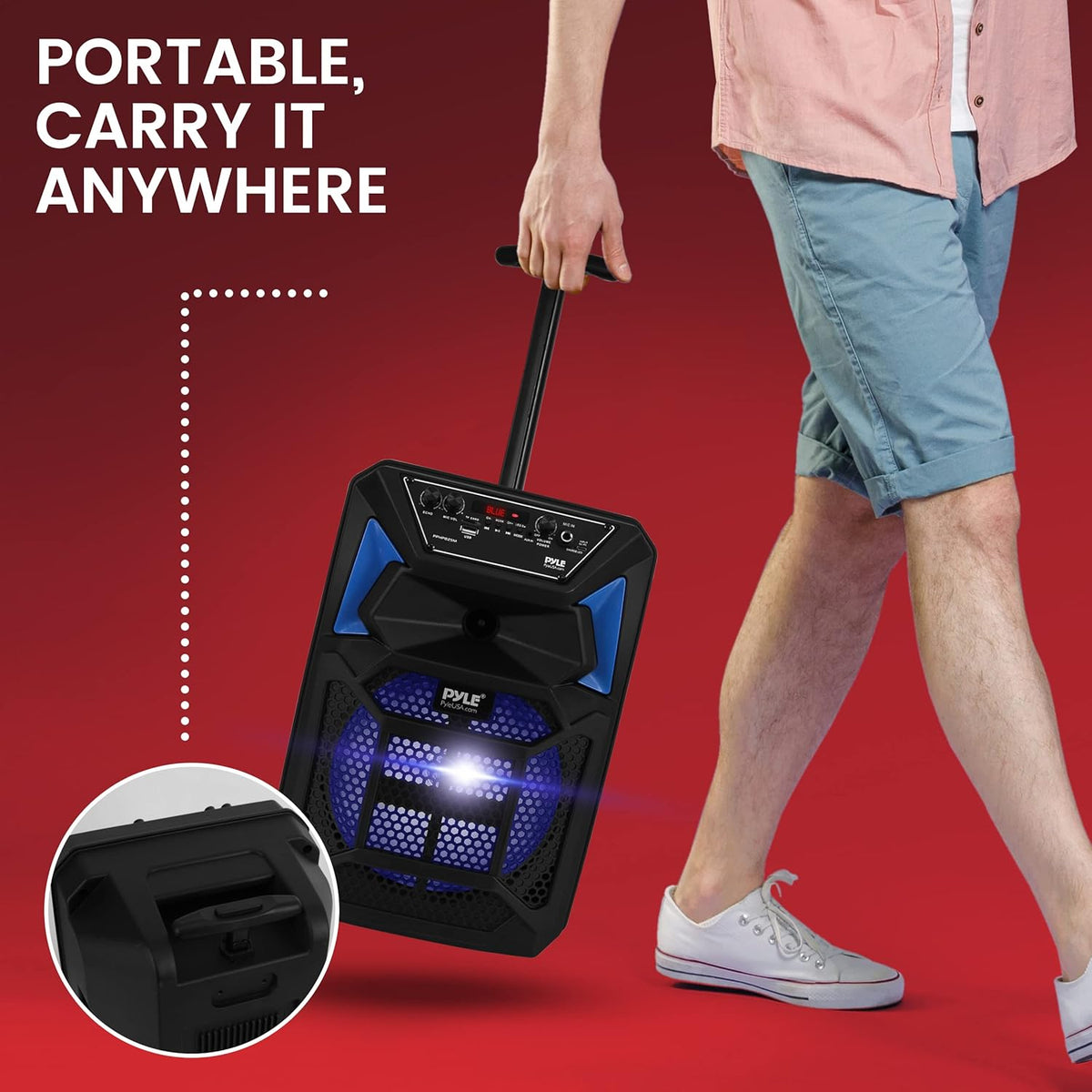 Pyle Bluetooth PA Speaker & Microphone System - Portable Karaoke Speaker with Wired Mic, Built-in