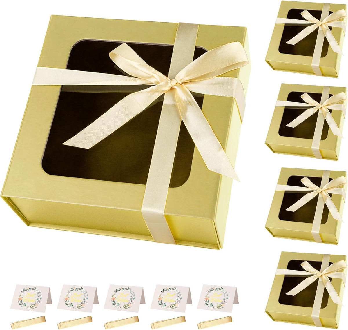 Gold Gift Boxes with Window,7.5"x7.5"x3.1" Bridesmaid Boxe for Gift Giving,Birthday Gift Box with