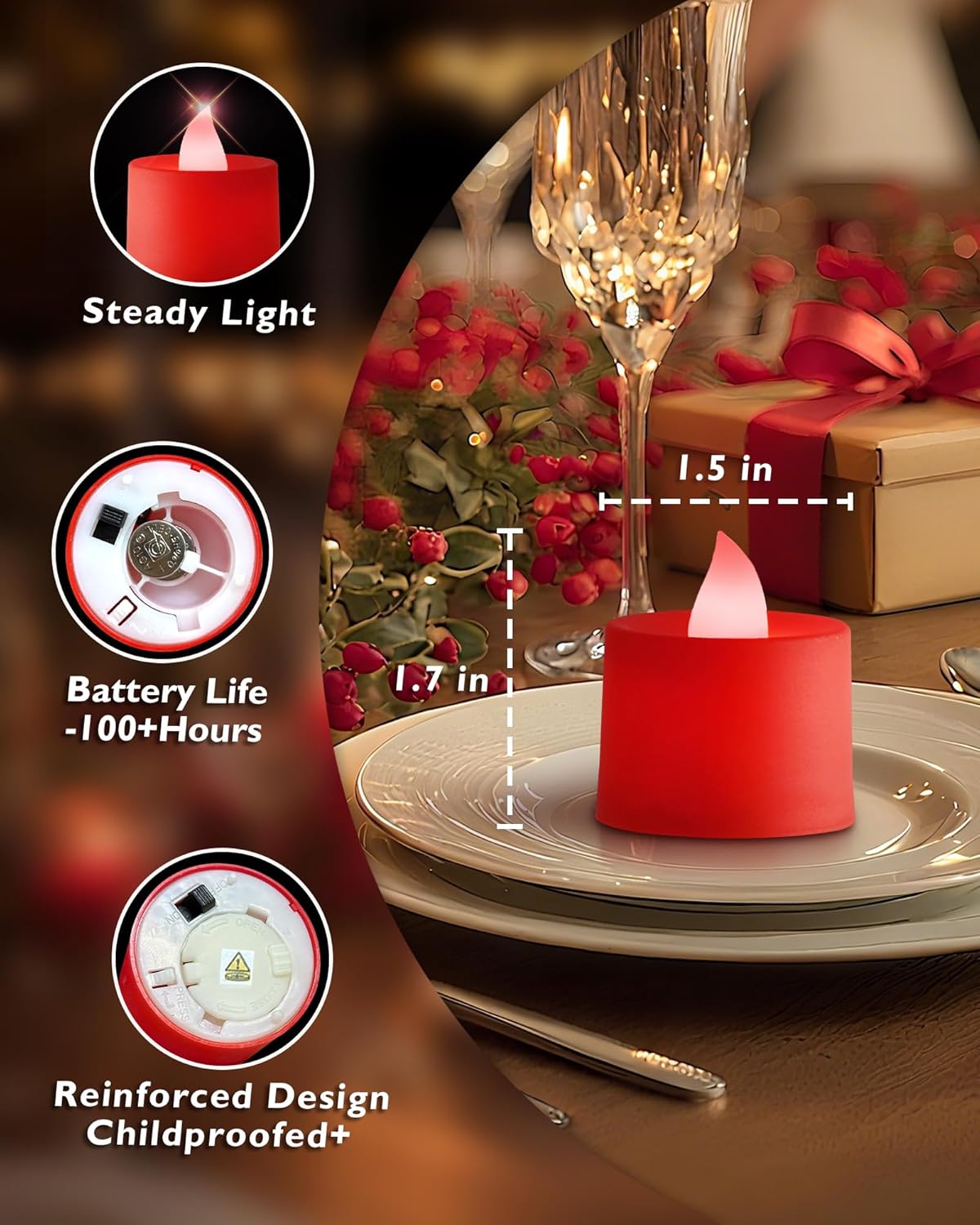 Amagic 24 Pack Red LED Tea Lights, Flameless Votive Candles Battery Operated, Electric Fake Colored