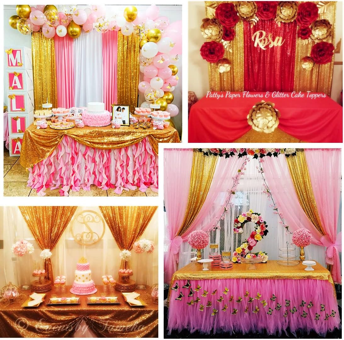 Poise3EHome Gold Sequin Backdrop Curtain 2 Panels 2ft x 8ft Gold Sequin Backdrop for Party