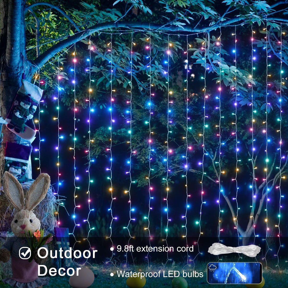 JMEXSUSS 300LED Easter Decorations Curtain Lights with Remote, 9.8x9.8ft Easter Sting Lights Plug