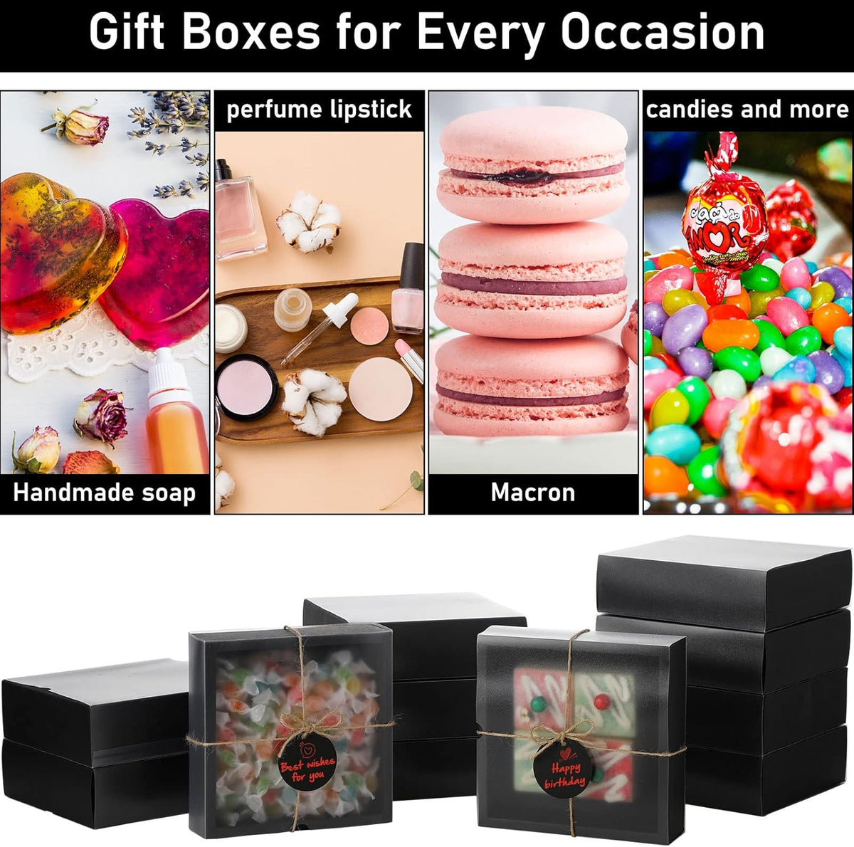 Roowest 50 Sets Kraft Soap Boxes Rectangle Packaging Box with Window Homemade Gift Box with Blank