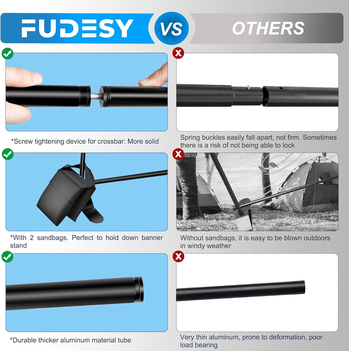 FUDESY Backdrop Banner Stand, 10x8ft Heavy Duty Display Frame, Adjustable Metal Telescopic Tube