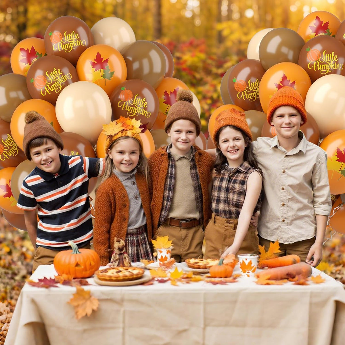 Fall Balloons, 52 PCS Brown Burnt Orange Autumn Balloons with Metallic Gold Confetti Balloon, Brown