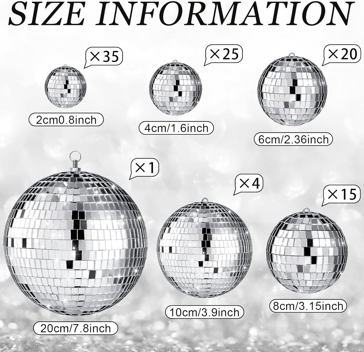 Funtery 100 Pcs Mirror Disco Balls Bulk Assorted Silver Hanging Disco Ball Decor for Home Wedding