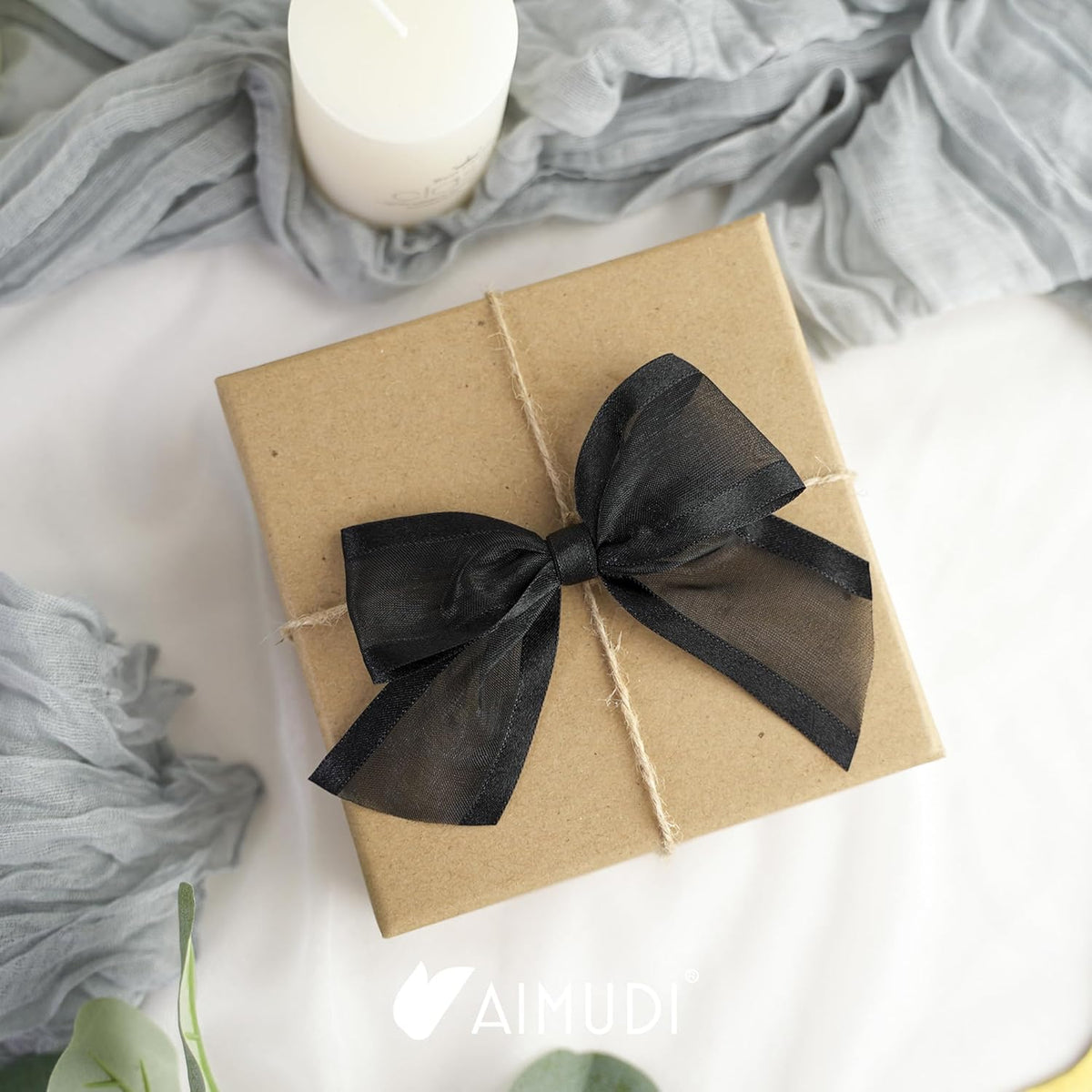 AIMUDI Black Bows for Crafts 4" Organza Bows Premade Twist Ties Bows for Gift Wrapping Treat Bags