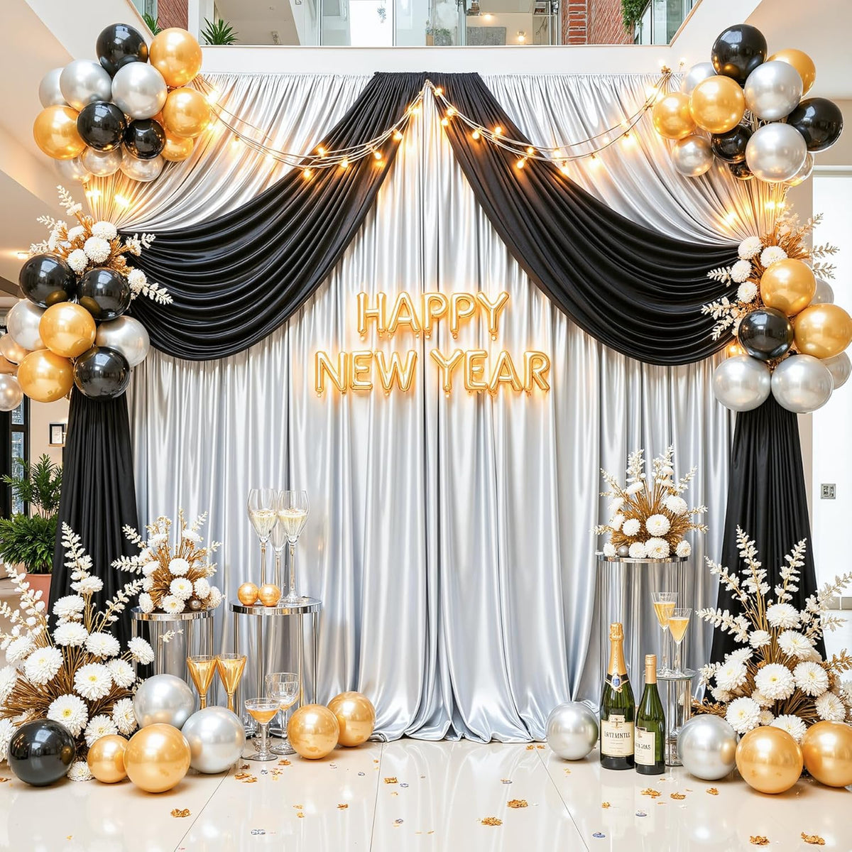 Silver Satin Backdrop Curtains 2 Panels - Glitter Photo Drapes for Baby Shower, 10x10FT Shimmer
