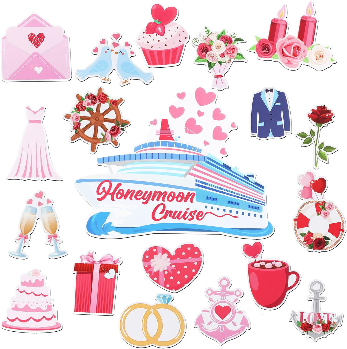Oudain 19 Pcs Honeymoon Cruise Door Decorations Wedding Cruise Door Magnets Anniversary Sign
