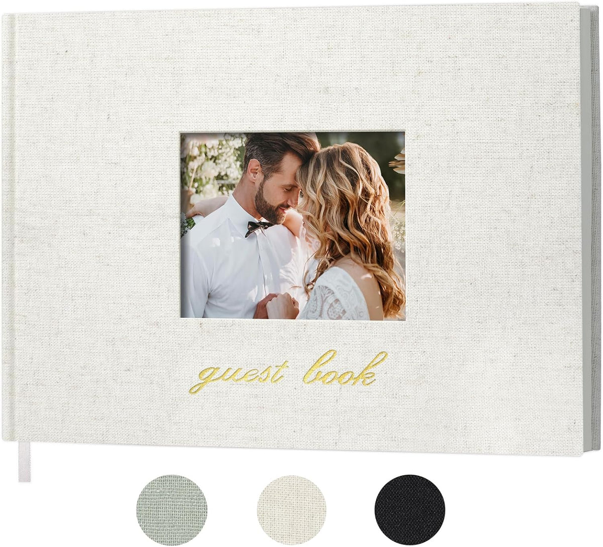 SUNEE Wedding Guest Book - Polaroid Guest Book Weddings Reception, Linen Cover 7" x 9" Guest Book