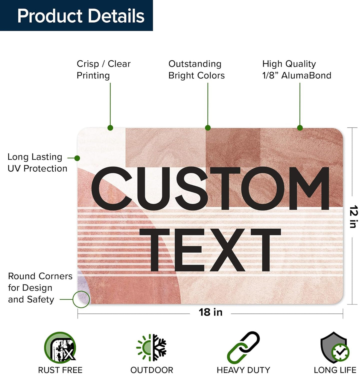 Custom Sign, Custom Street Sign, 11 Font Colors, 13 Font Styles, 4 Hole Options, 22 Sizes, 12x18