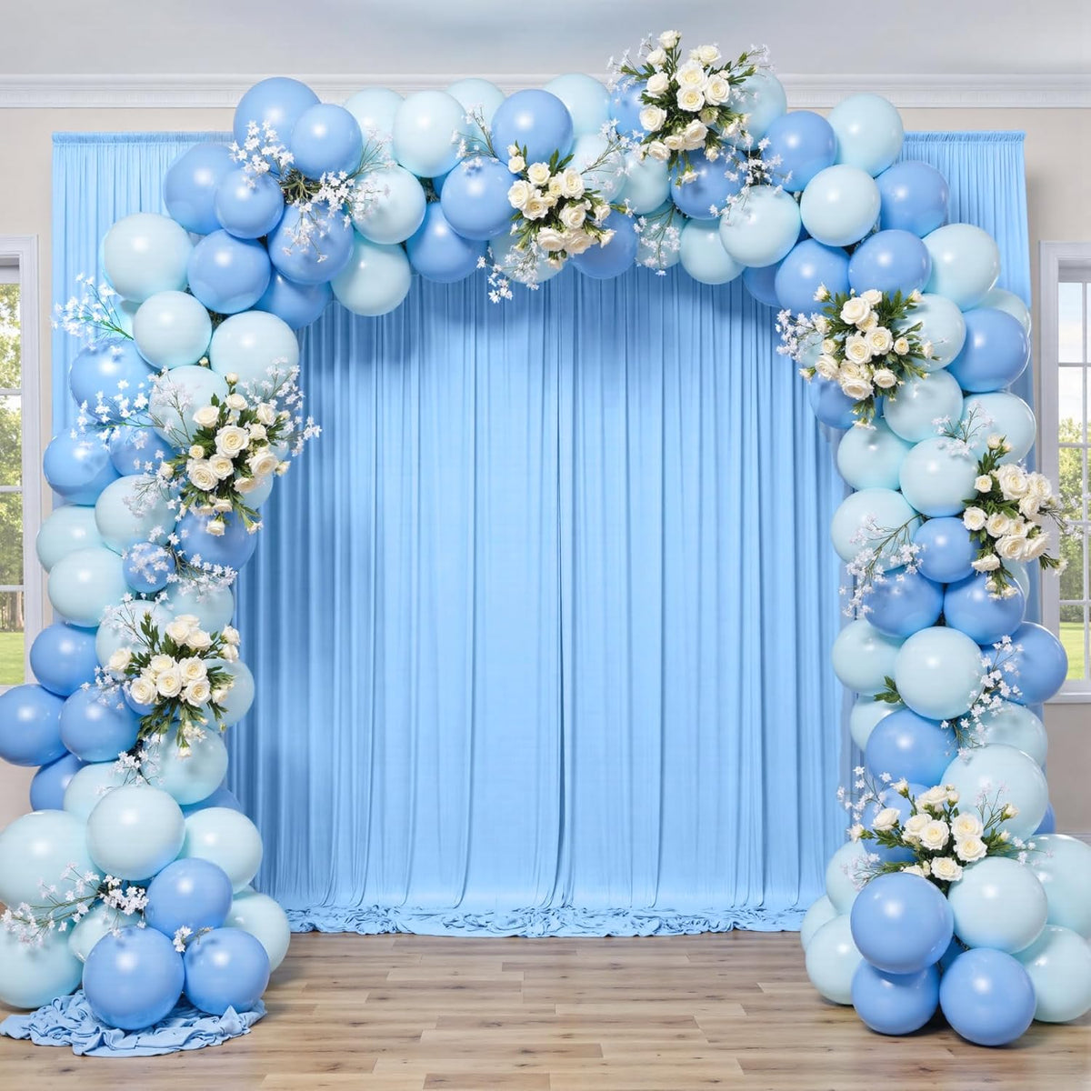 50 ft x 10 ft Wrinkle Free Blue Backdrop Curtain Panels, Polyester Photography Backdrop Drapes