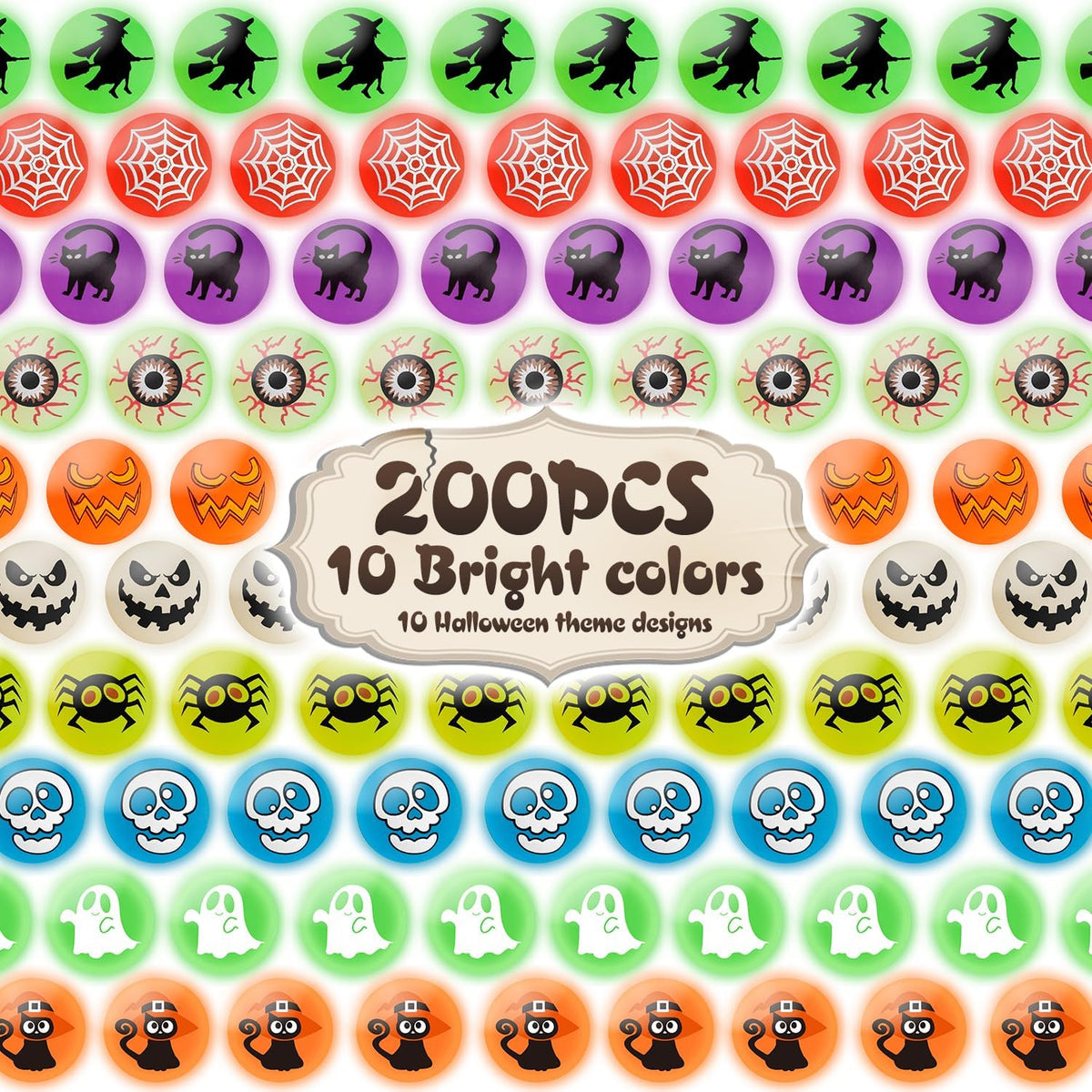 200 Pcs Halloween Party Favors, Glow in The Dark Bouncy Balls 10 Halloween- Themed Designs