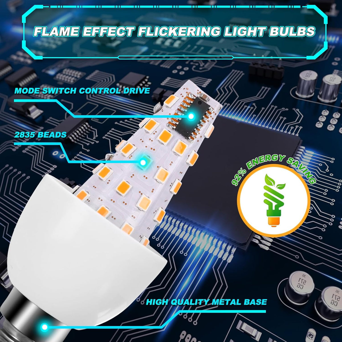 E12 LED Flickering Candelabra Flame Effect Light Bulbs - Upgrade Flicker Candelabra Torch Fire