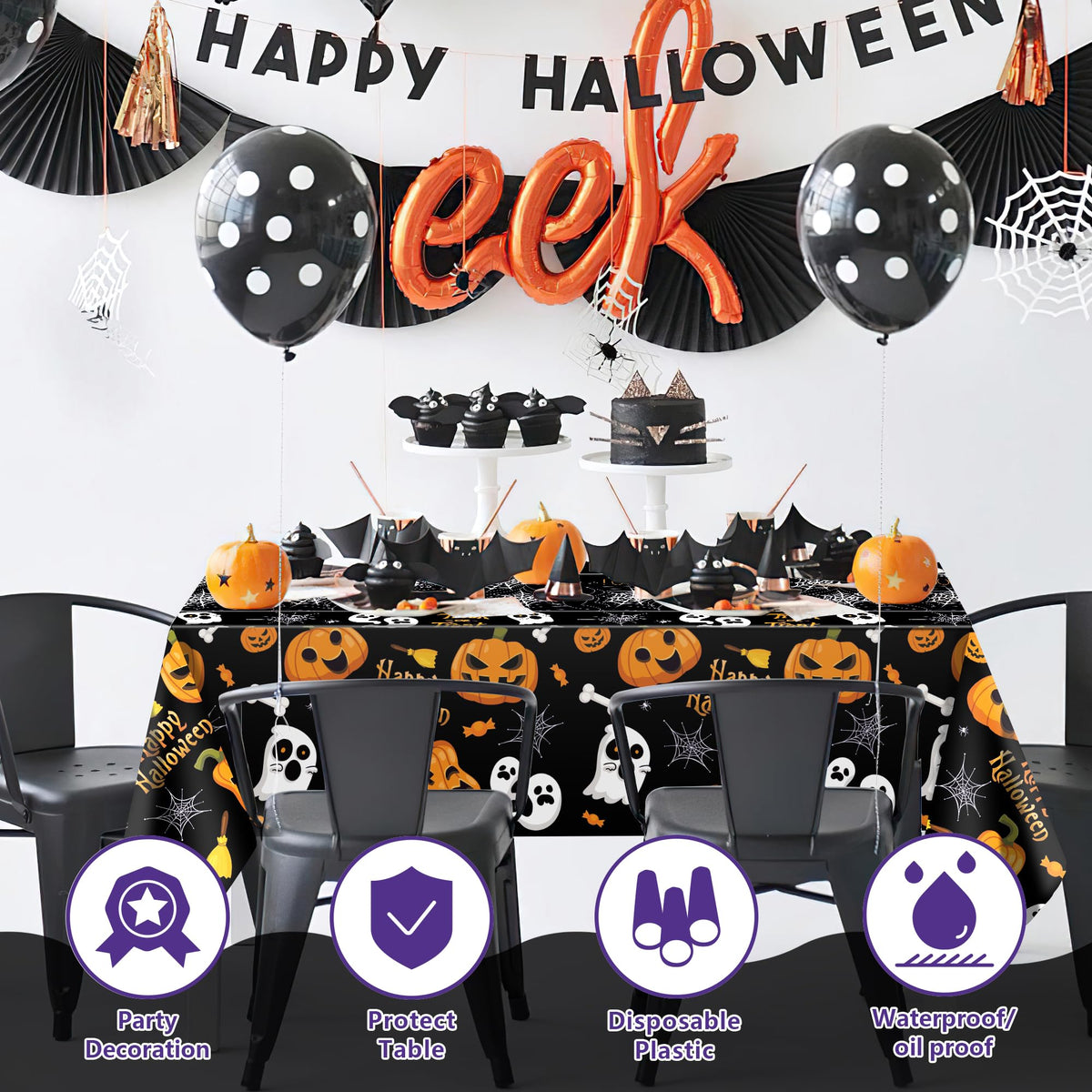 OHOME Halloween Decorations - Disposable Plastic Halloween Tablecloth | Halloween Party Decorations